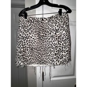 Pistola Leopard Print Denim Mini Skirt Raw Hem Animal Pattern Large